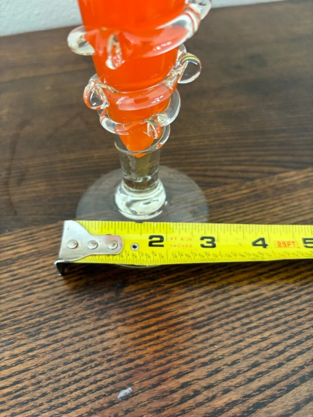Vintage Bohemian Art Glass Vase Orange Cased White Ruffled Vase